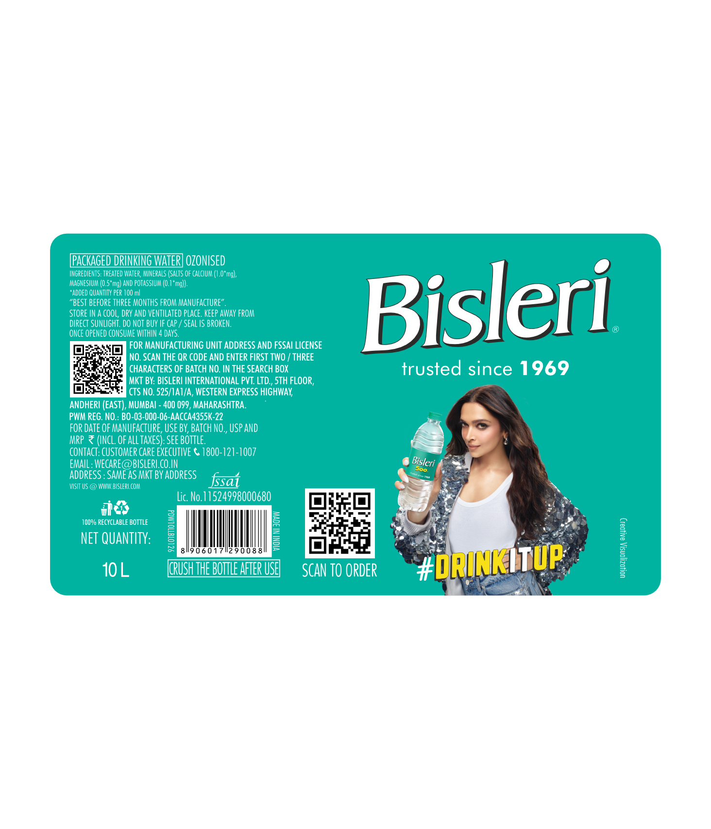Bisleri 10 L Packaged Drinking Water back label